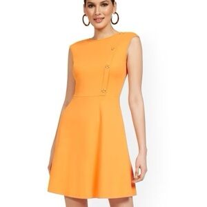 New York & Co. SIDE-BUTTON FLARE DRESS - CITY KNITS Mandarin Orange Plus XXL